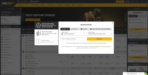 Choose your registration method on Melbet Casino Arabic